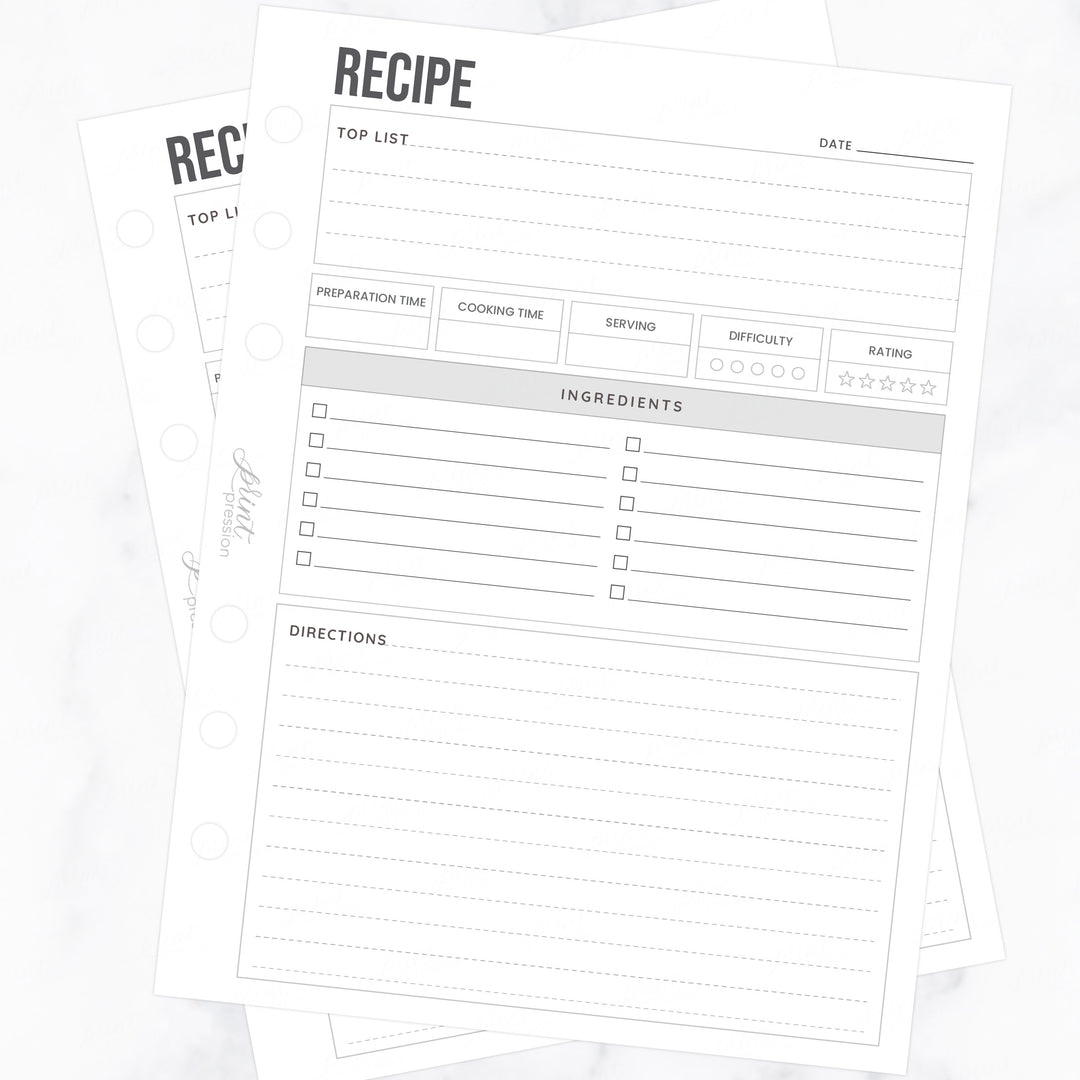 RECIPE BOOK | PLANNER PAGES
